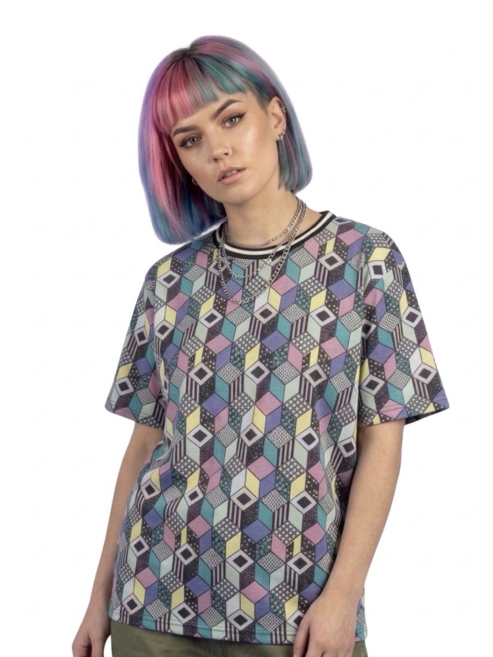 Memphis Style 80s/90s Geometric Cube Pattern Casual Tshirt